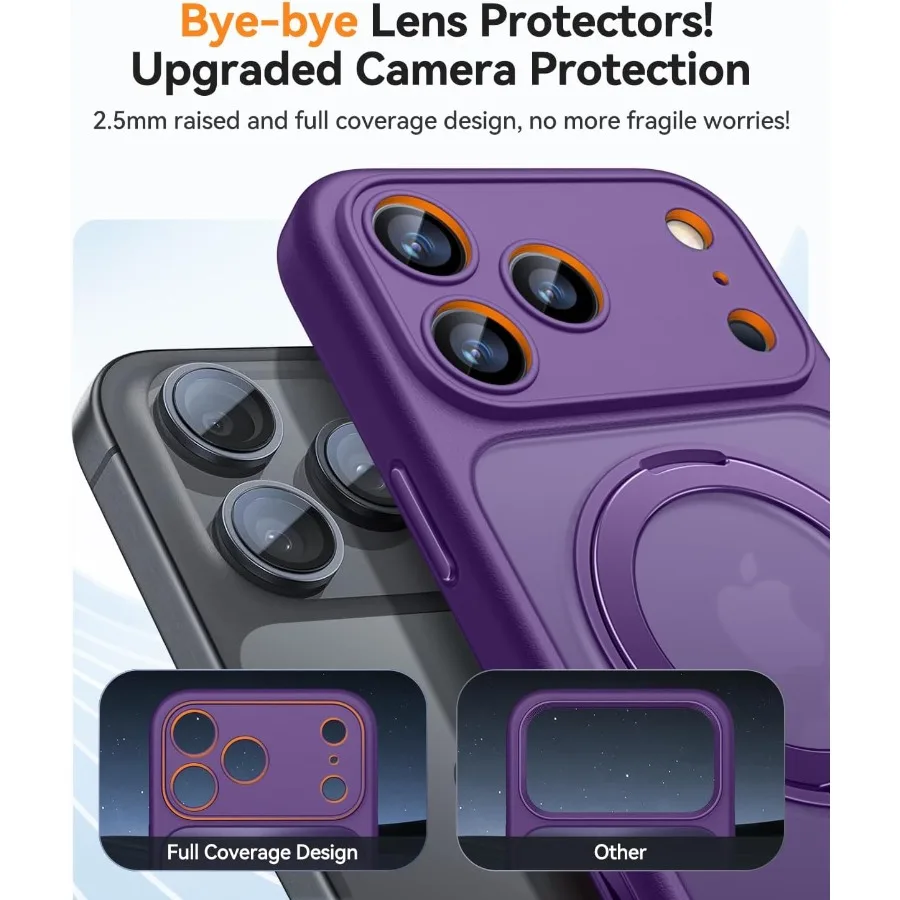 حامل مغناطيسي يدور 360 درجة لهاتف iPhone 17 Pro مع حماية كاملة للكاميرا وتوافق Magsafe شفاف غير لامع ومقاوم للصدمات