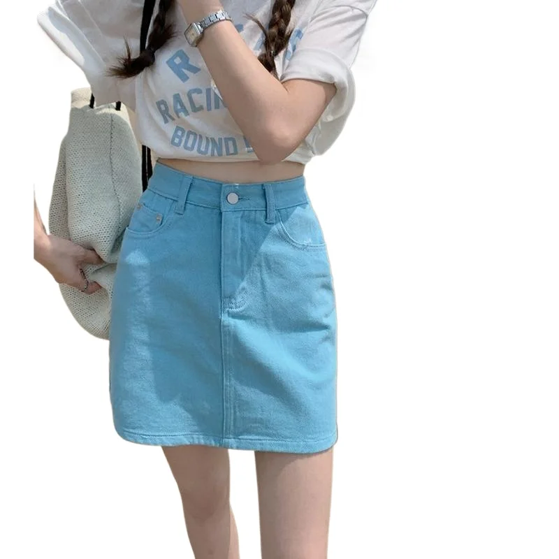 DAYIFUN-Falda vaquera azul para mujer, faldas acampanadas versátiles de cintura alta de estilo coreano, novedad de verano 2025, pantalones de moda para mujer