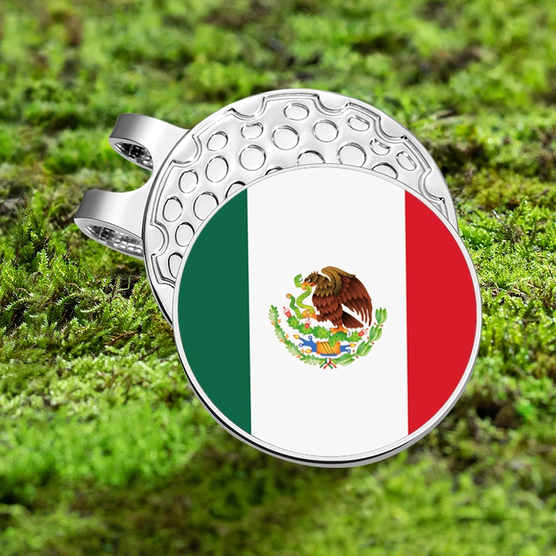 Golf Ball Magnetic Hat Clip Mexican Flag Color Metal Baseball Cap Clips Golf Supplies Ball Marker Clip Gifts for Husband Son