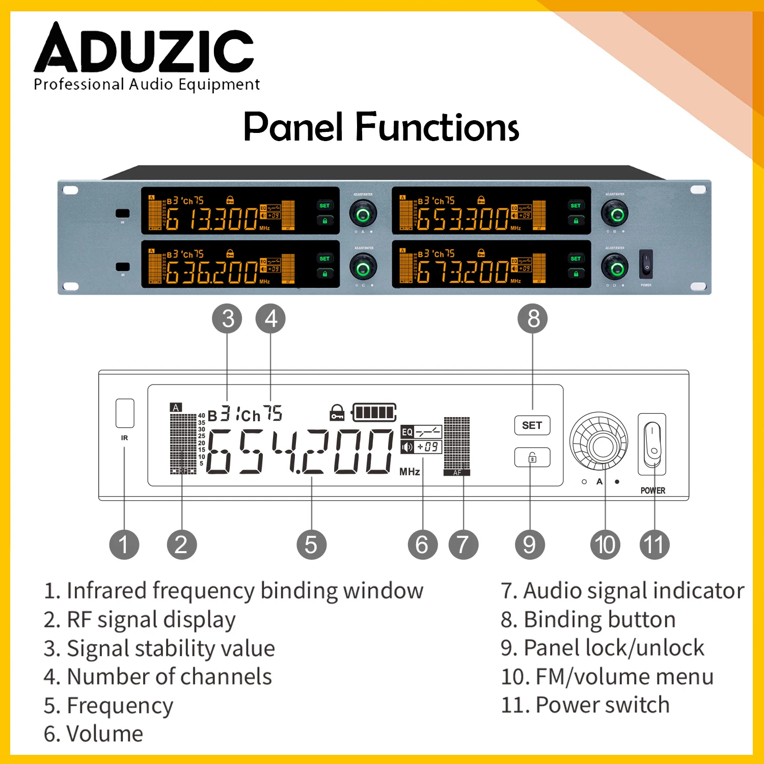 Aduzic K8-Por 4 Channles True Diversity Wireless Microphone 615-690MHz Handheld Dynamic Microfon 500M Professional Stage Mic