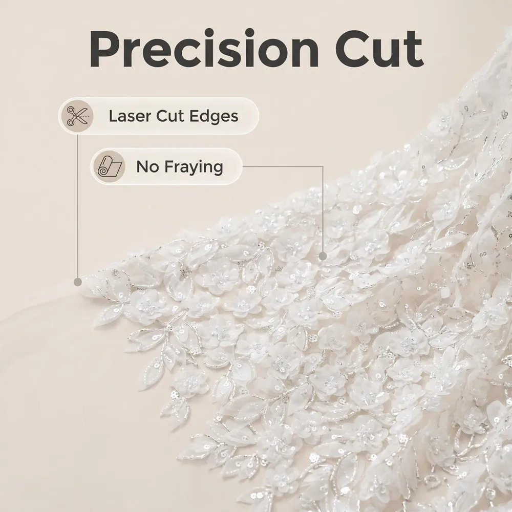 NEU 2026 Weißer 3D-Laser-Relief-Blumen Perlen-Pailletten Bestickter Spitzenstoff. Hochzeitskleid Glänzender Brautstoff Premium-Qualität – Detail 5