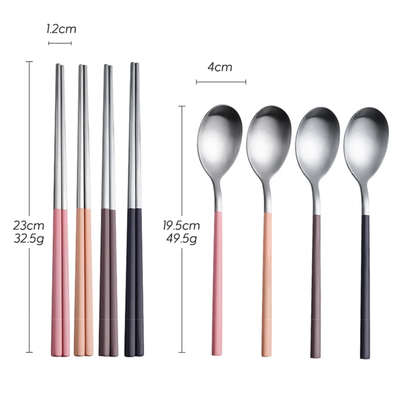 8Pcs Tableware Set Stainelss Steel Cutlery Set Korean Spoons Chopsticks Dinner Set Kitchenware Dinnerware Set Spoon Cutlery Set