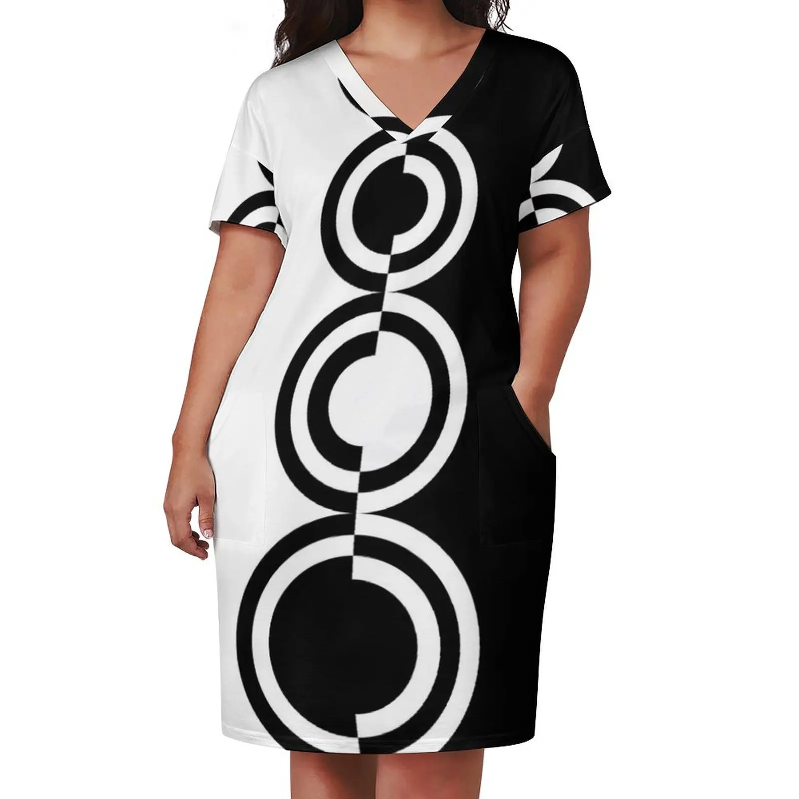 retro sixties mod contrast circles 60s design Loose Pocket Dress dress for women summer