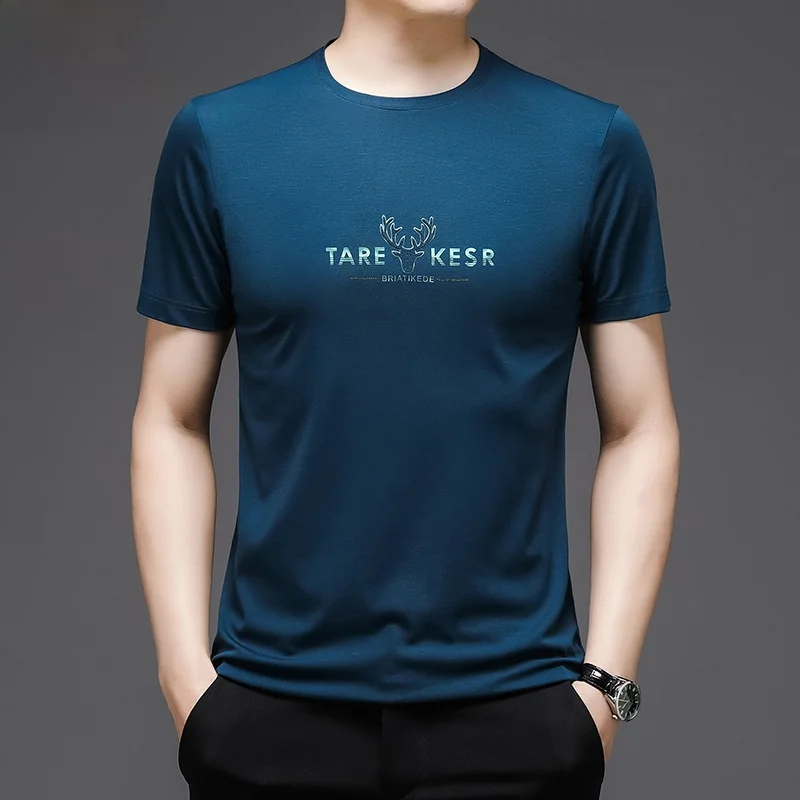 

Мужская летняя тонкая футболка Pierre Cardin из шелка с круглым вырезом, свободного кроя, больших размеров, для повседневной носки