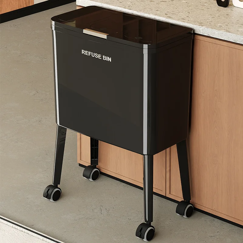 

Kitchen High Footed Trash Can With Lid Modern Large Capacity Trash Bin Minimalist Built-in Wastebasket Home Cleaning Supplies