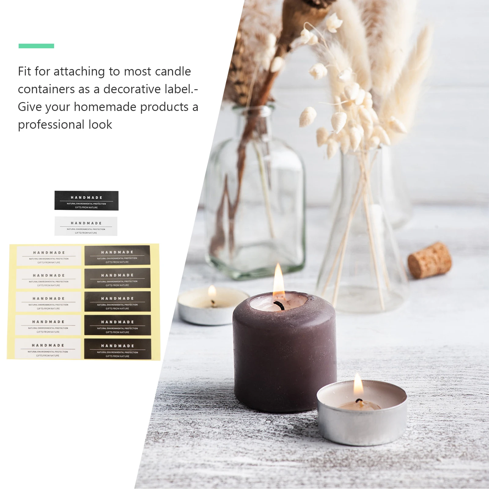 6Pcs DIY Stickers 60 Labels Set Handmade Jar Labels for Glass Cup Decor Easy Apply Sticker for Homemade Candles