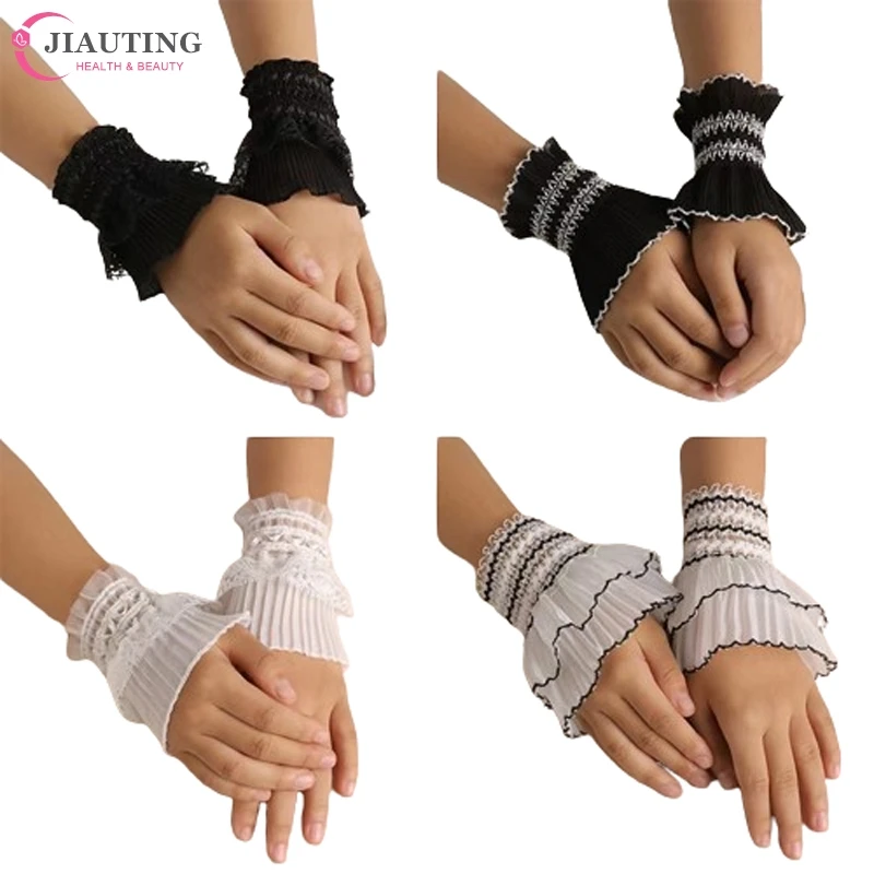 1/2Pcs New Manicure Photo Lace Decorative Cuff Double-Layer Mesh Horn Sleeve Nail Showing Posing Sleeve DIY Background Prop