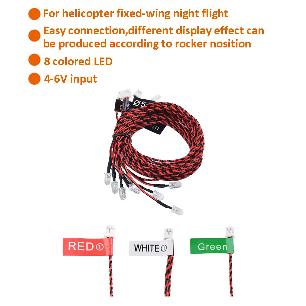 Ferngesteuertes 8-LED-Blitzlicht-Kit mit heller Beleuchtung, 4-6V, für RC-Flugzeuge, Hubschrauber und Flugzeugteile – Detail 1