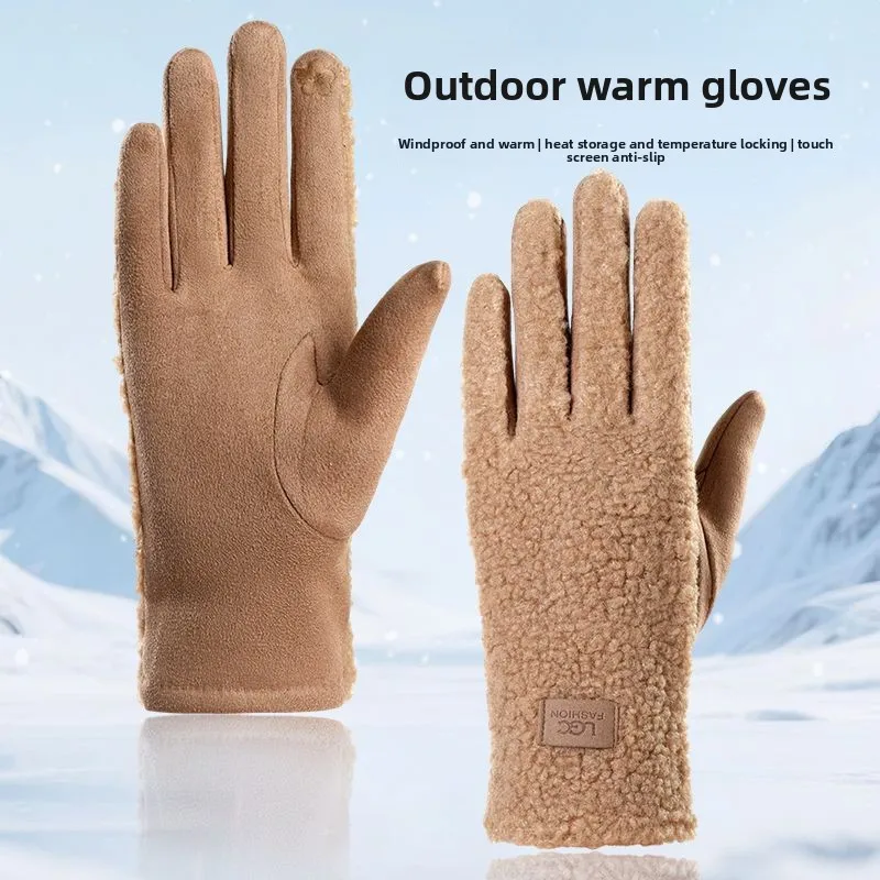 Premium Soft Warm Comfortable Women Autumn Winter Velvet Thickened Windproof Cold Proof Outdoor Sports Driving Cycling Gloves