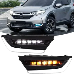 Car Light Fog Lamp For CRV CR-V 2017 2018 Daytime Running Light Dynamic Turn Signal Lamp White Yellow Blue Car Accessories 12V