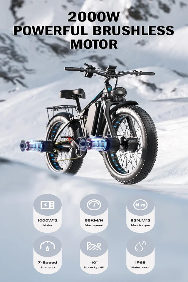 Electric Bike 4000W Dual Motor 52V 32AH lithium Battery adult E- bicycle Off-Road Full Suspension 26 Inch tire Electric bicycle image 7
