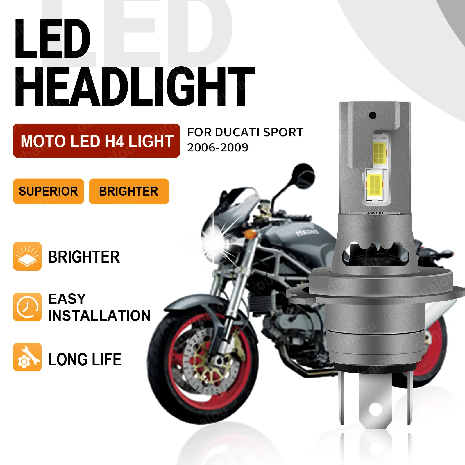 

For Ducati Sport 2006 2007 2008 2009 1PCS High Quality 6000K 15000LM H4 LED Headlight Motorcycle Bulb Motorbike Lamp 12V
