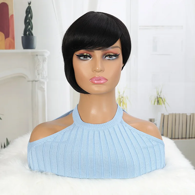 

European and American human hair wigs, short hair wigs, wig caps for women.