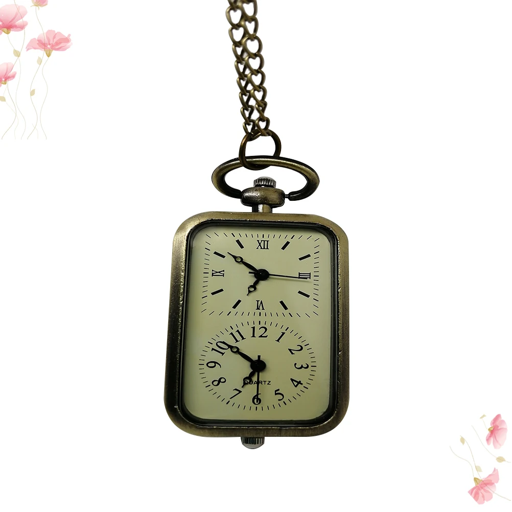 

Double Movement Retro Vintage Pocket Watch Necklace Pendant Chain For Men Women Elegant Gift Party Daily Wear Alloy Timepiece