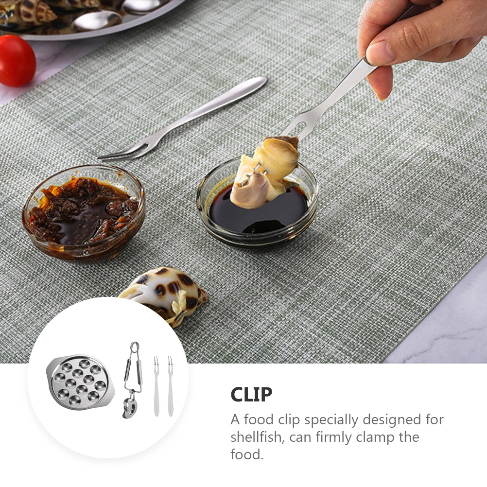 

1 set 12 Holes Stainless Steel Snail Plate Conch Baking Tray Dishwasher Safe Escargot Fork Clip Set Tool