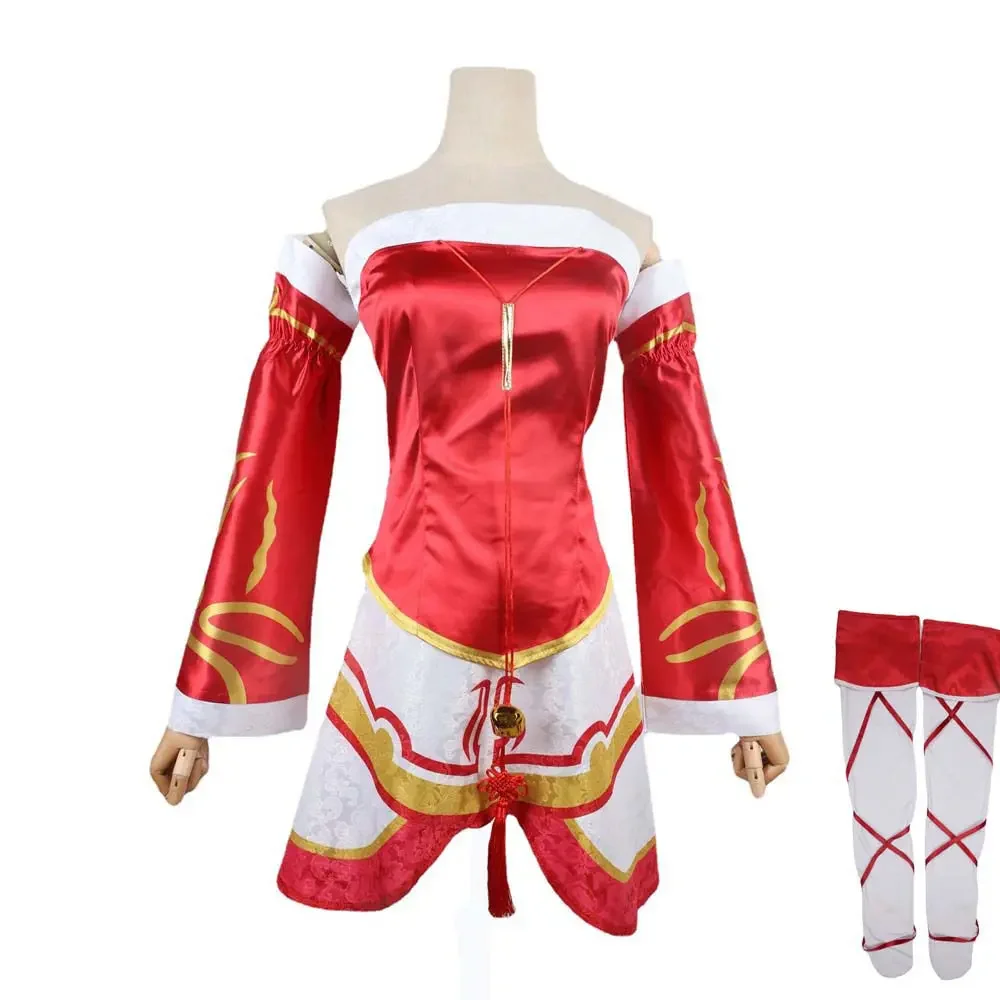 Game LOL Ahri Nine Tailed Fox Role Playing Costume Wig Anime Sexy Woman Red Dress Christmas Carnival Party Kimono Uniform Set