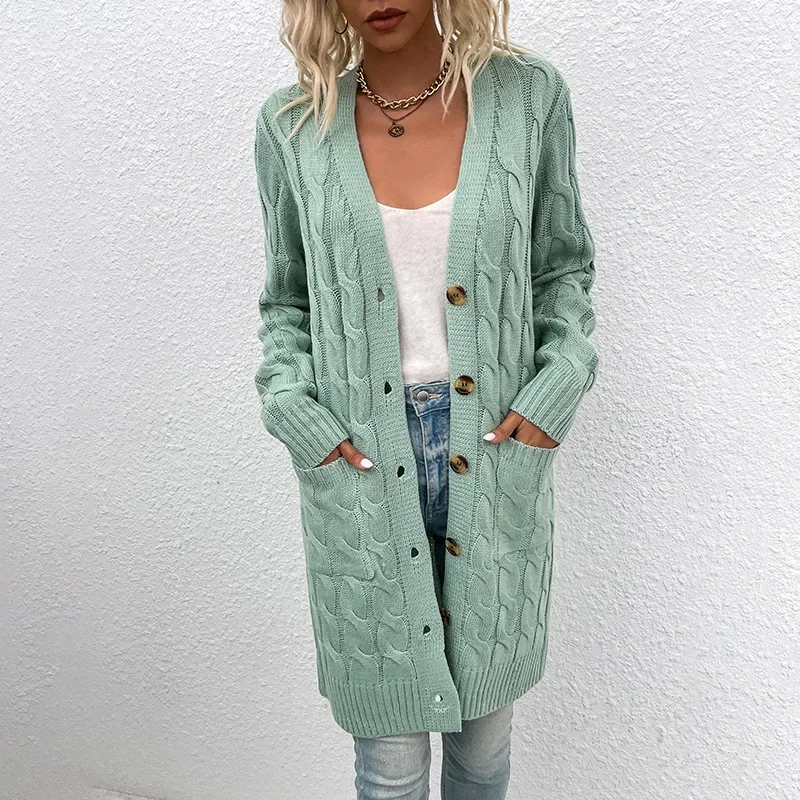 Solid Casual Button Cardigan Women Knitted Sweaters Coats Long Sleeved Loose V-Neck Fashion Comfortable Autumn Winter Streetwear