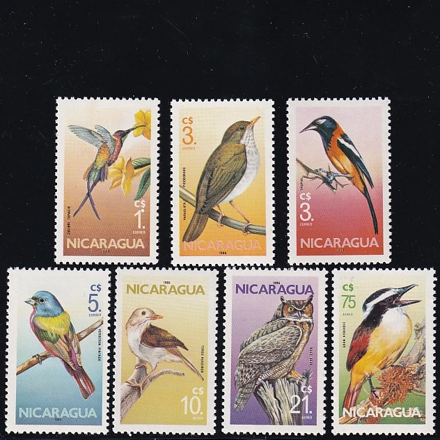 Sellos postales de Nicaragua Y1986, pájaro, colibrí, pico-depico, búho, 1 juego de 7 sellos postales coleccionables nuevos, material para álbumes de recortes