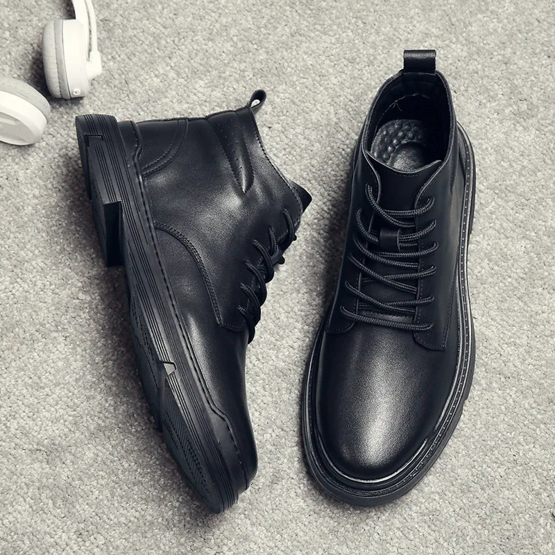 Winter Genuine Leather Shoes Men Boots Spring Ankle Boots Shoes Man Punk Casual Riding Flats Equestr Botas Hombre Plus Size