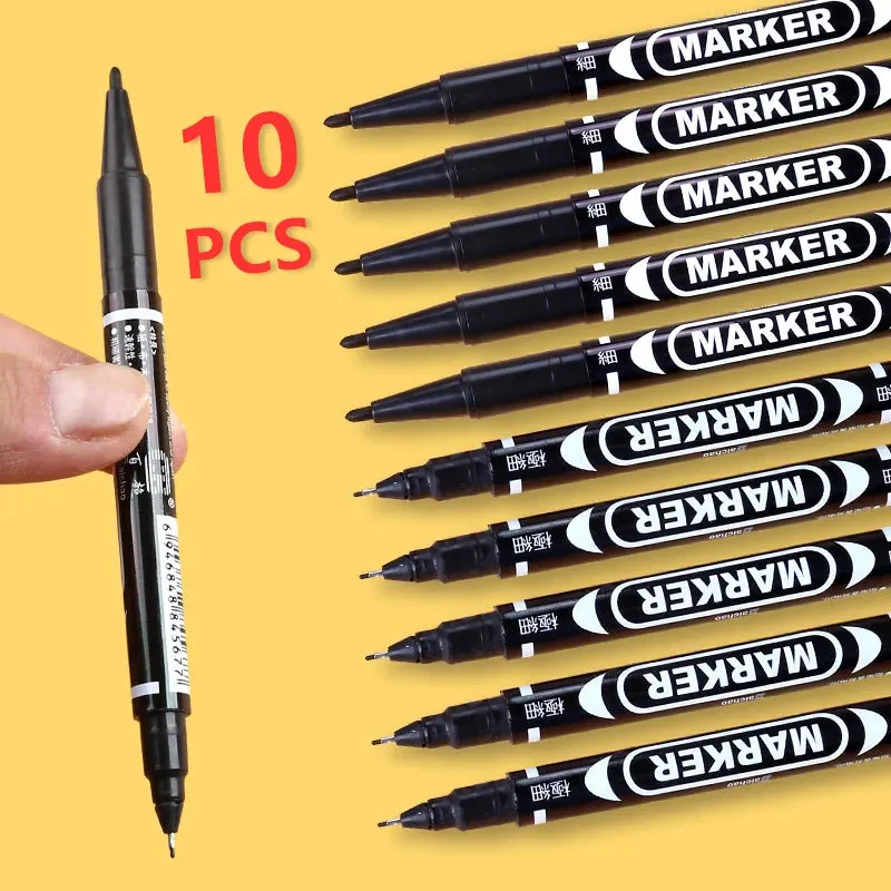 Stylos marqueurs permanents Manga, 10 pièces, imperméables, Double face, encre huileuse colorée, croquis, peinture, fournitures scolaires d'art, papeterie