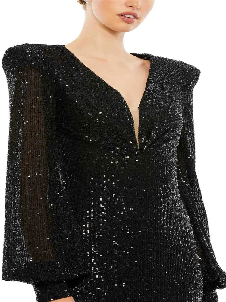 Robes de soirée en dentelle à paillettes pour femmes, robe de Rhsirène, robes formelles, noir, luxe, occasion, 2024