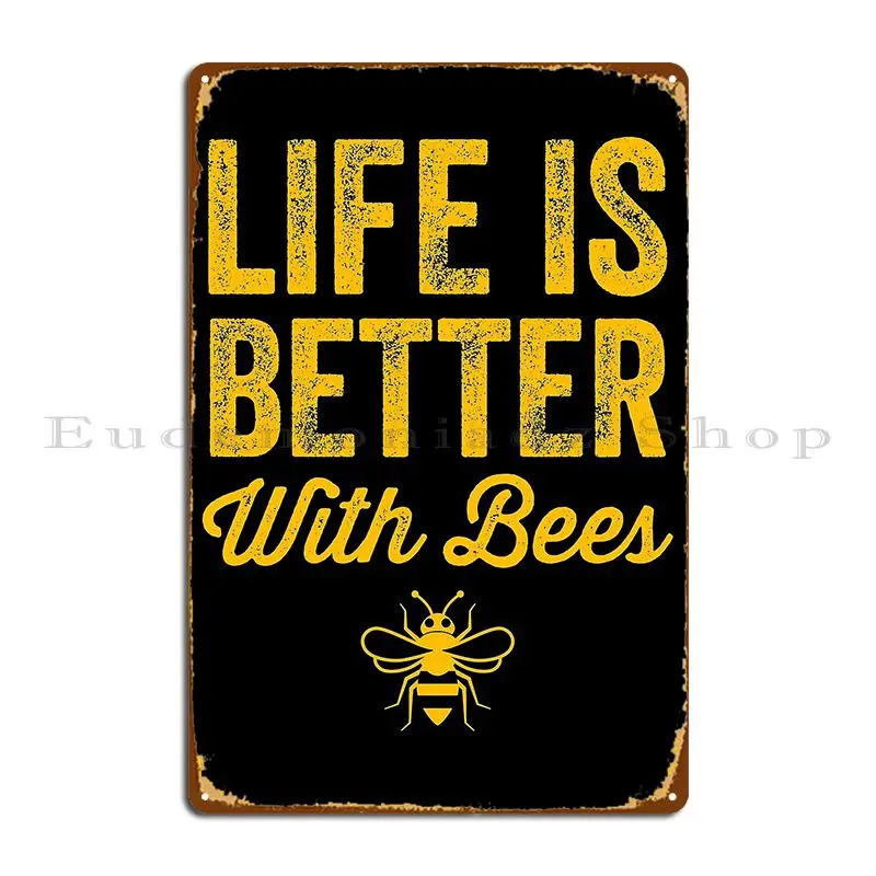 Жизнь лучше с пчелами, забавная бчеловодка, металлическое украшение, ретро-клуб, дизайнерская роспись, жестяной знак, плакат