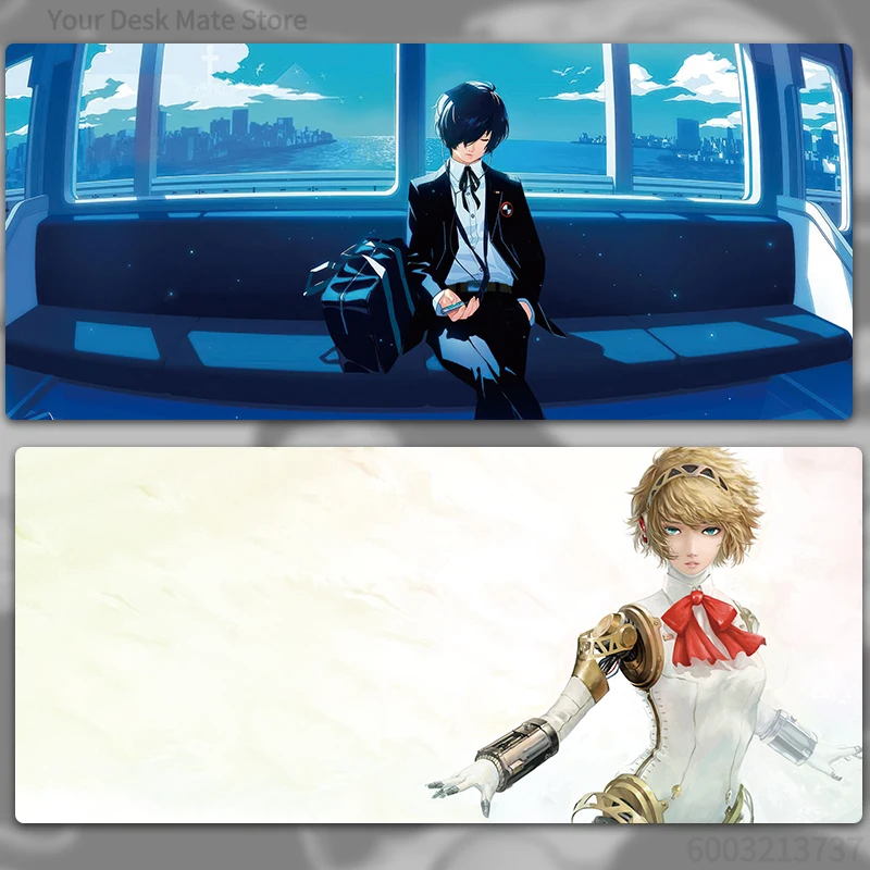 Alfombrilla de Ratón para Juegos, Grande, con Borde Cosido, Antideslizante, con Estampado de Anime de Persona 3 Protagonist y Aigis (1 Pieza)