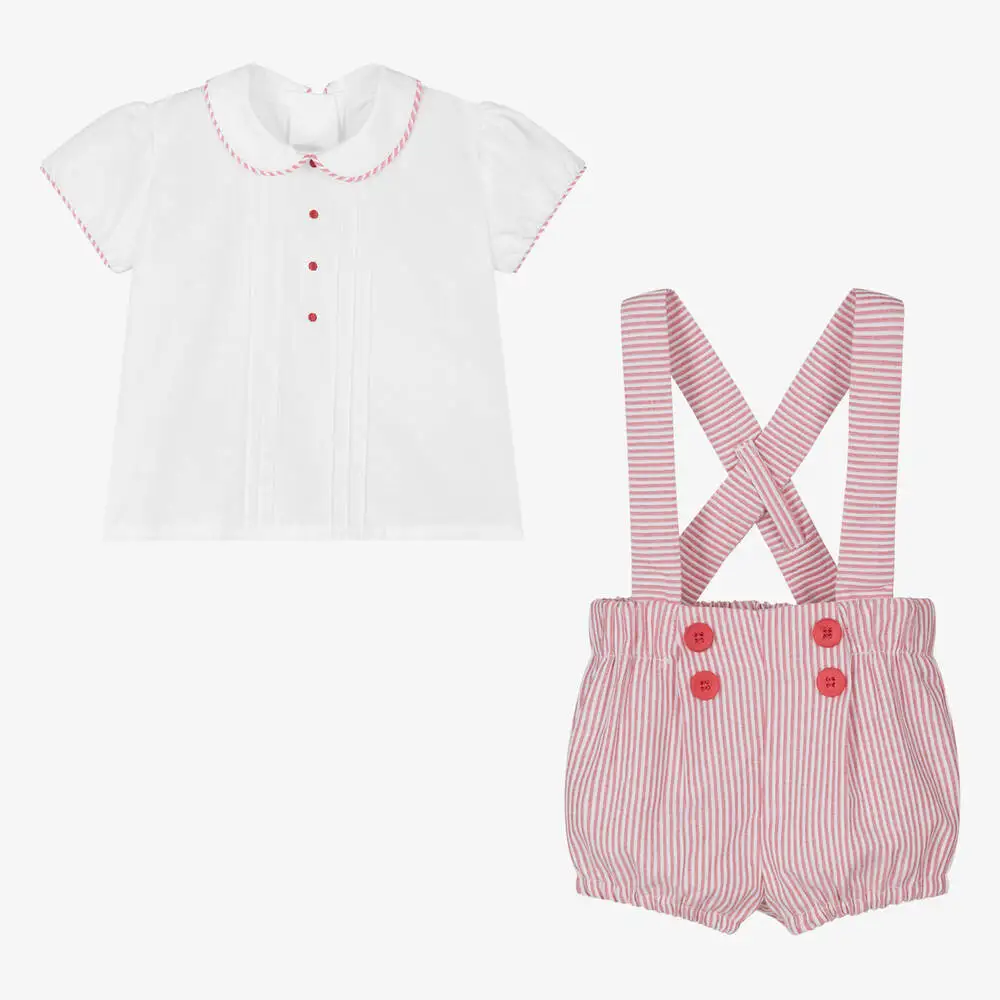 2Pcs Children Spanish Boutique Clothing Baby Boys Birthday  Clothes Set Toddler baby Boys Red Stripe Cotton Shorts Set