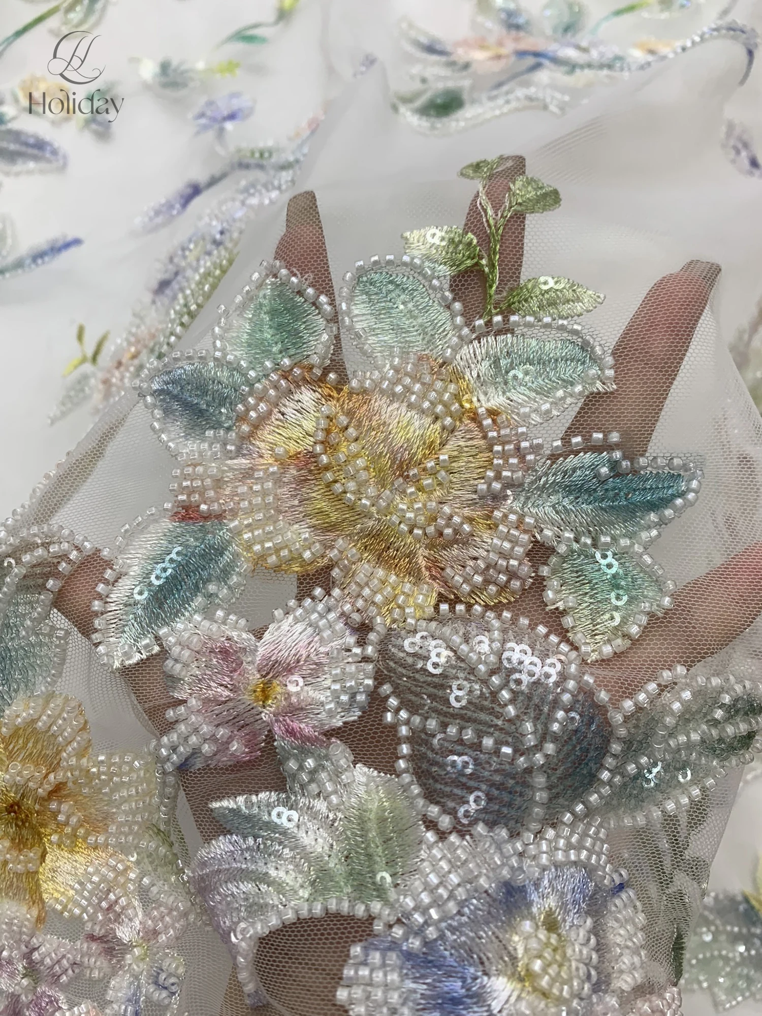 Factory Direct High-Quality Beaded Fabric with Sequins & Pearls - Wholesale Multi-Color Embroidered Material for Dress Making