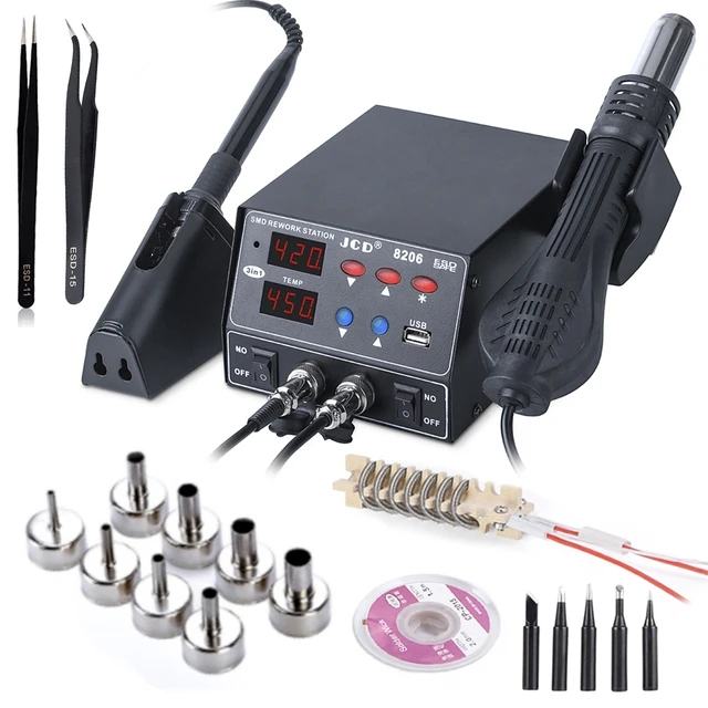 

JCD 8206 three in one Hot air gun Soldering iron 800W Soldering station USB interface LED display BGA rework Soldering station