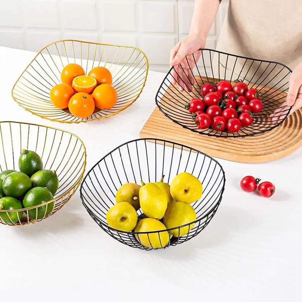 Simple Black Iron Fruit Basket Nordic Style Minimalist Metal Serving Bowl Creative Storage Tray For Kitchen Counter