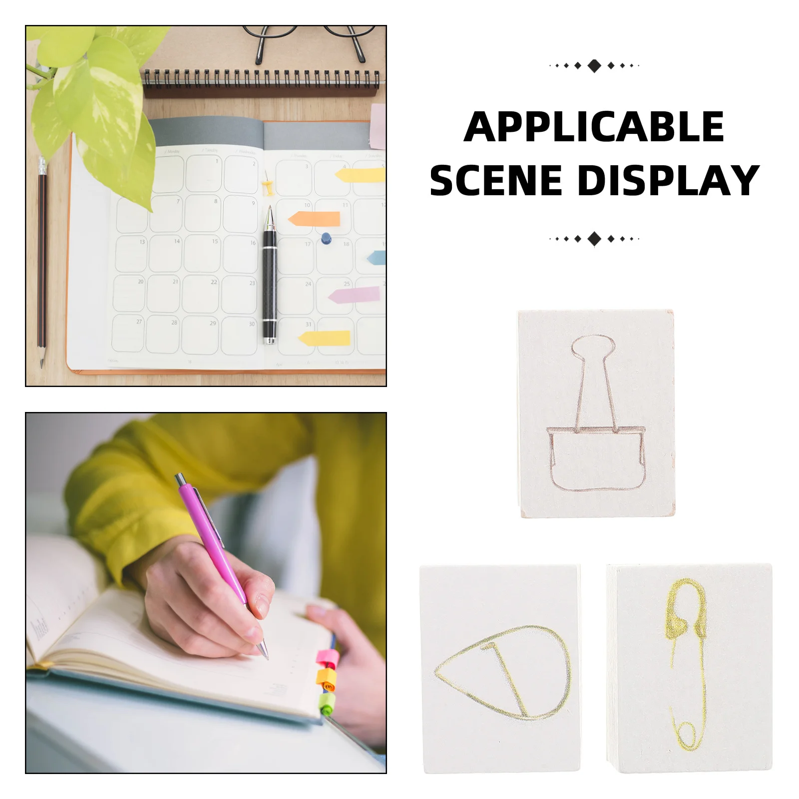 Set da 3 pezzi in legno fatto a mano dal design retrò per scrapbooking, diari, carte, buste, kit artigianale