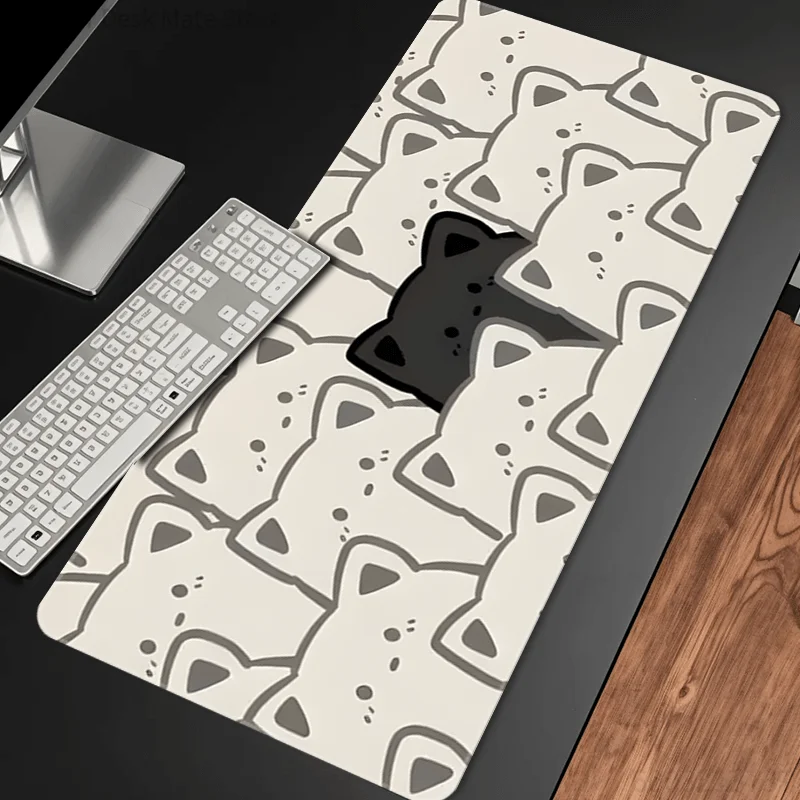 Alfombrilla de ratón con diseño de cara de gato adorable: con un divertido diseño en blanco y negro, una base de goma antideslizante grande y una superficie suave