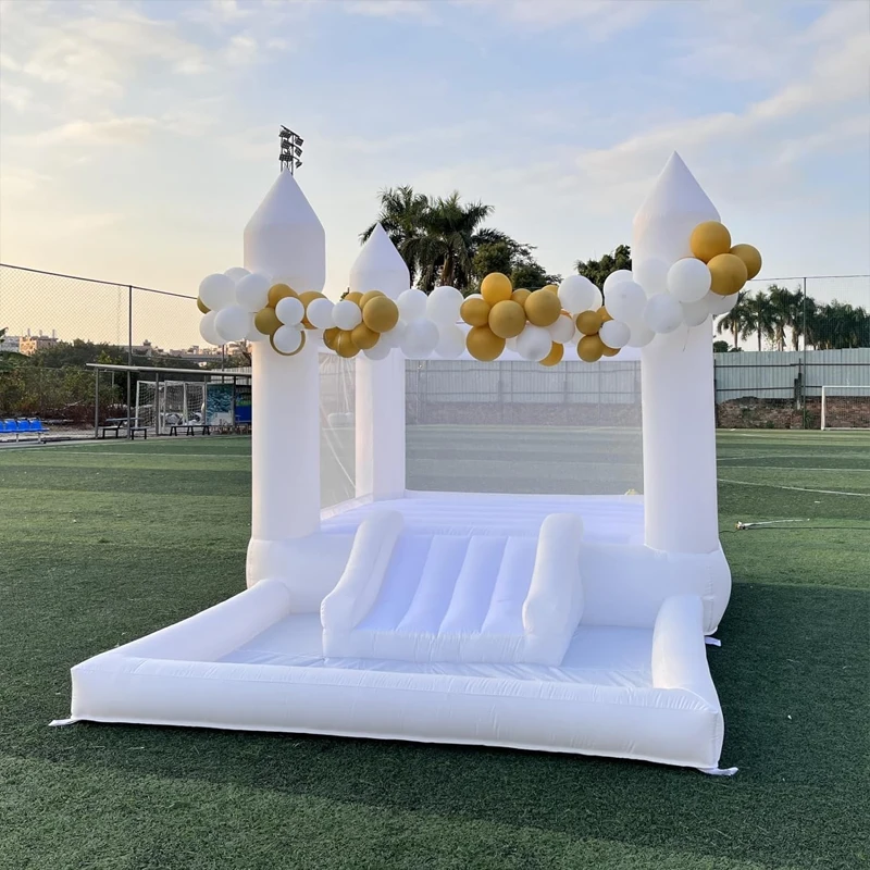 DINGYUR Inflatable White Bounce House Bouncy Jump Castle with Air Blower for Kids All Ages Birthday Party Wedding or Commercial