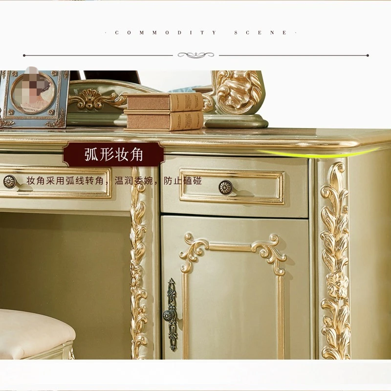 Small Space Dressing Table, Elegant Bedroom Makeup Vanity, Multi-compartment Jewelry Storage with Decor Mirror