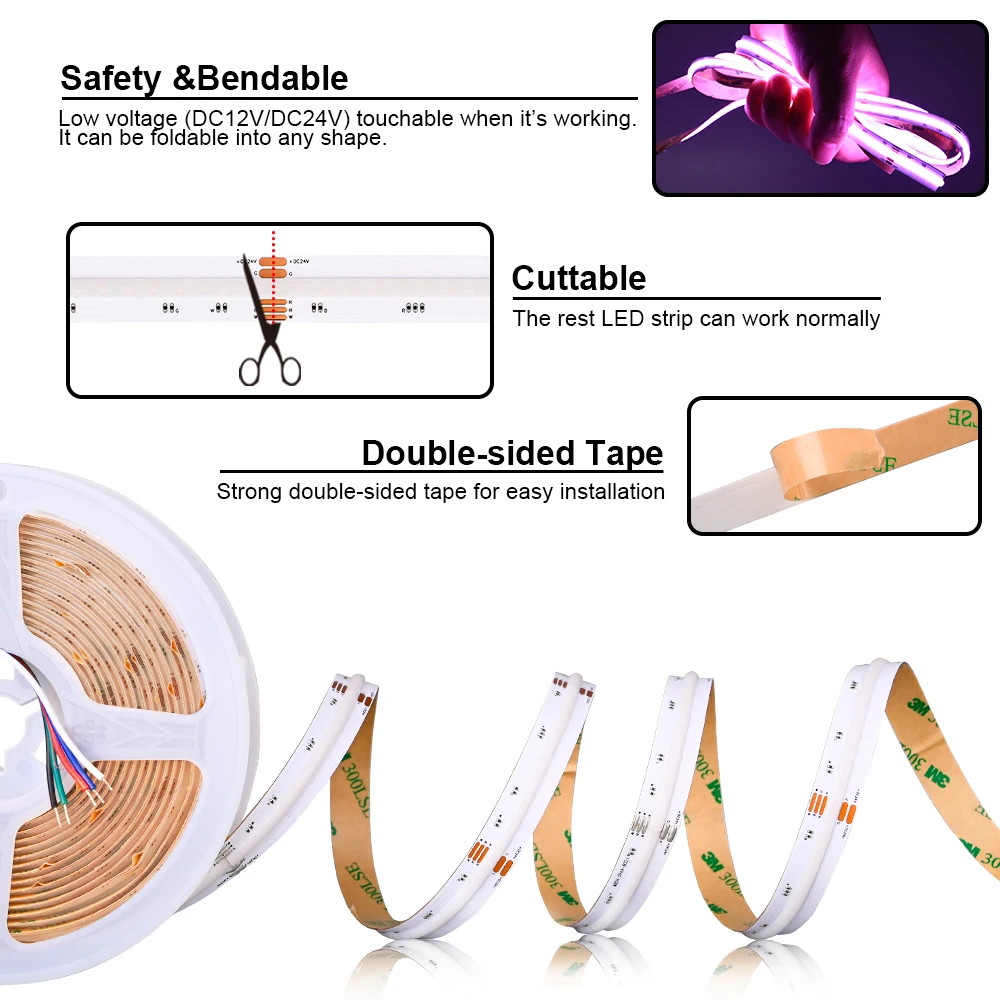 Imagem -04 - Rgbw Rgbcct Cob Led Strip Light 896 960leds m Flexível Alto Brilho Regulável Ra90 Fcob Rgb Mais Cct Fita Led Fita Flexível 12v 24v