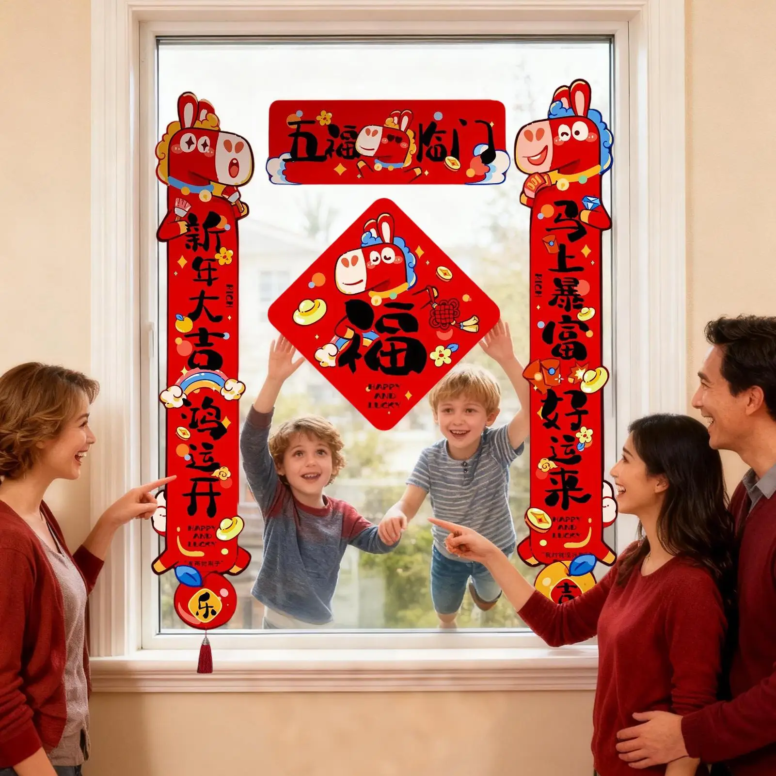 Decorazioni per porte di Capodanno cinese 2026 Ornamenti per distici di benedizione Decorazioni per distici di Capodanno cinese 2026 per interni ed esterni