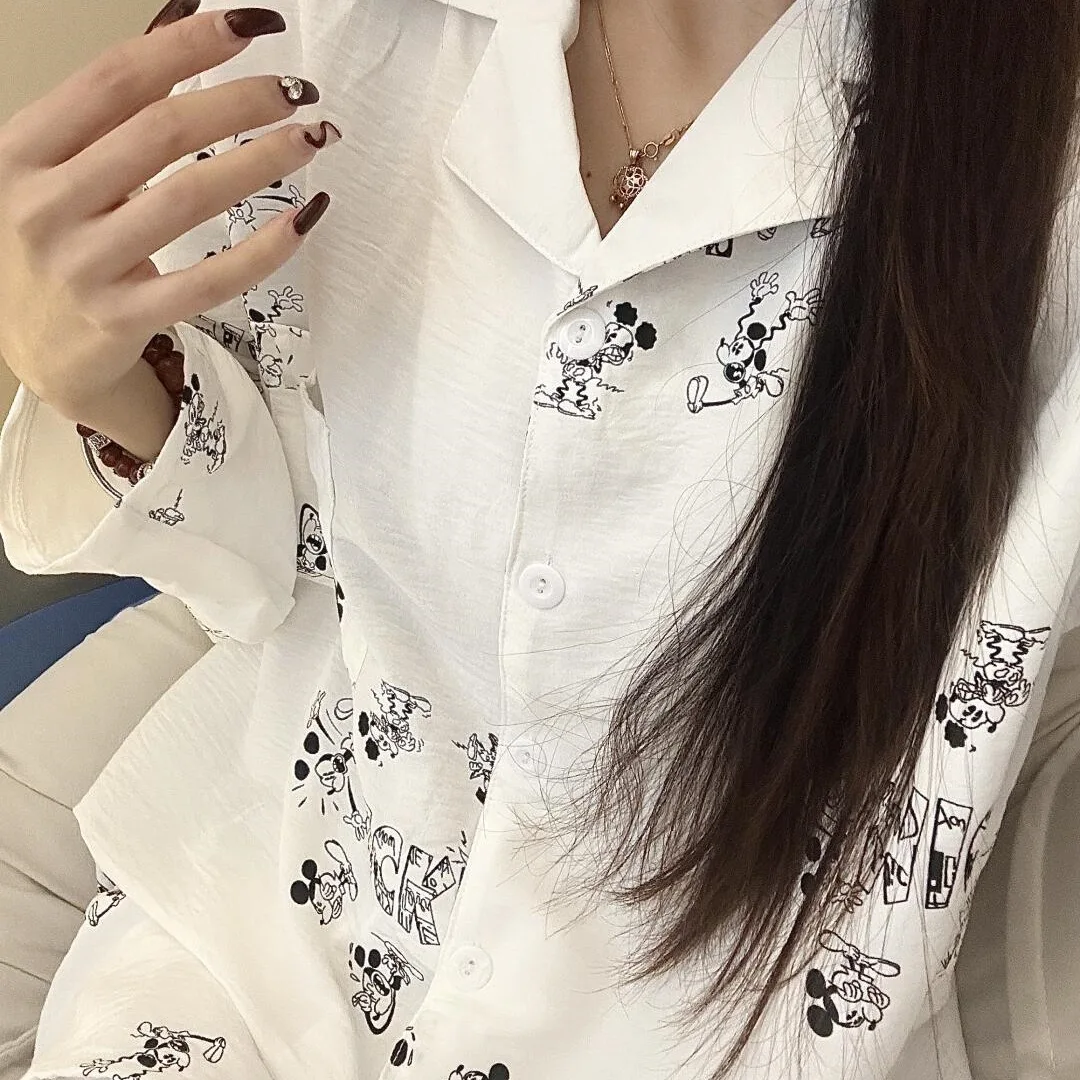 

Cute Mickey Mouse Sleepwear Women Pajamas Set Autumn Cartoon Hello Kitty Long Sleeves Home Clothes Student Nightshirt Set