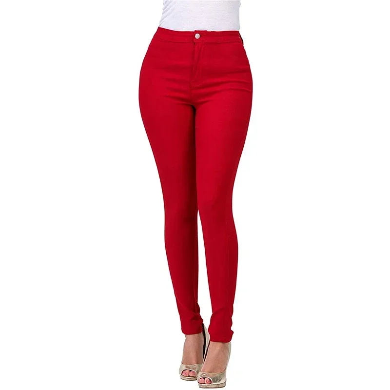 

Spring and summer women's tight casual shopping temperament high-waisted elastic color jeans small feet pants
