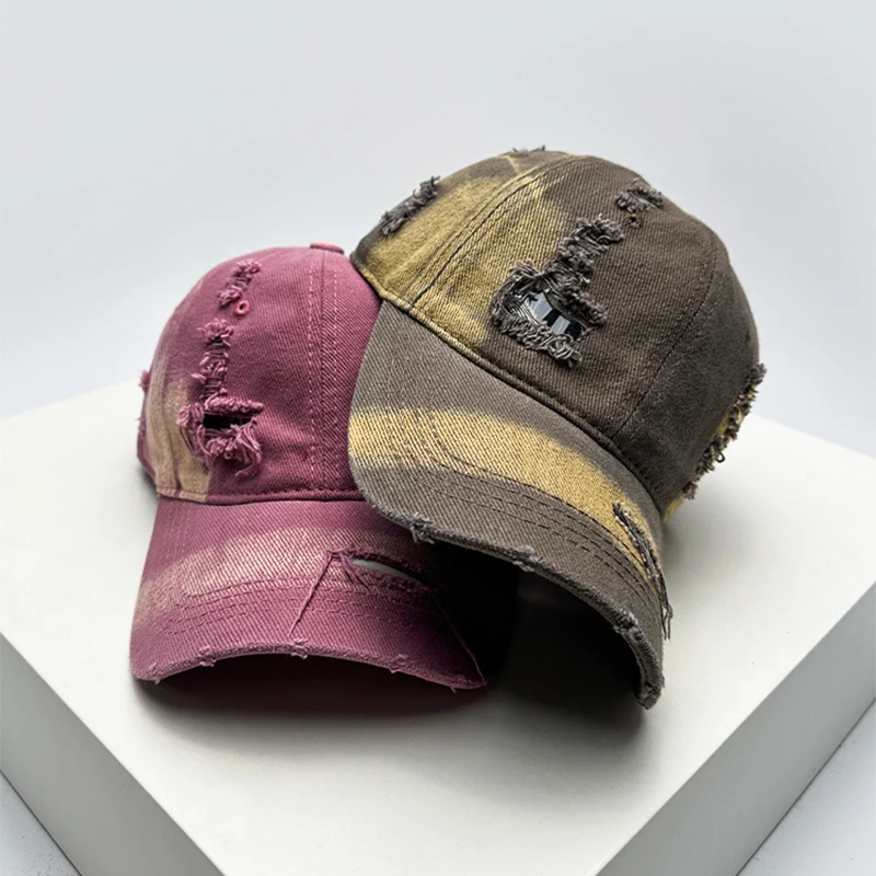 New Unisex Gradient Retro Broken Style Baseball Hats Breathable Personal Sunshade Distress Peaked Caps Versatile Fashion Outdoor - Image 3