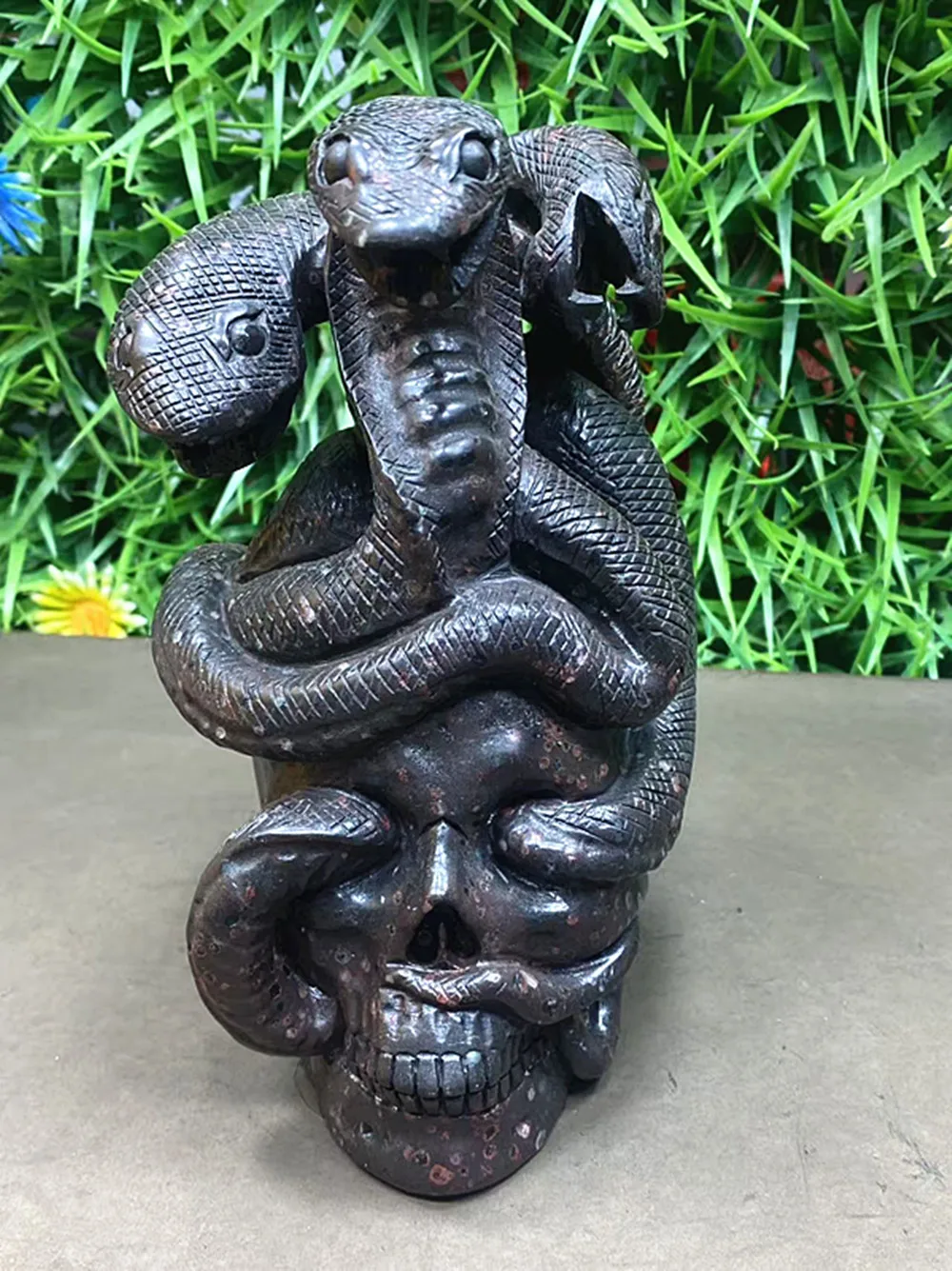 Natural Quartz Crystal Carved Three-Headed Snake Home Decorations Ornaments