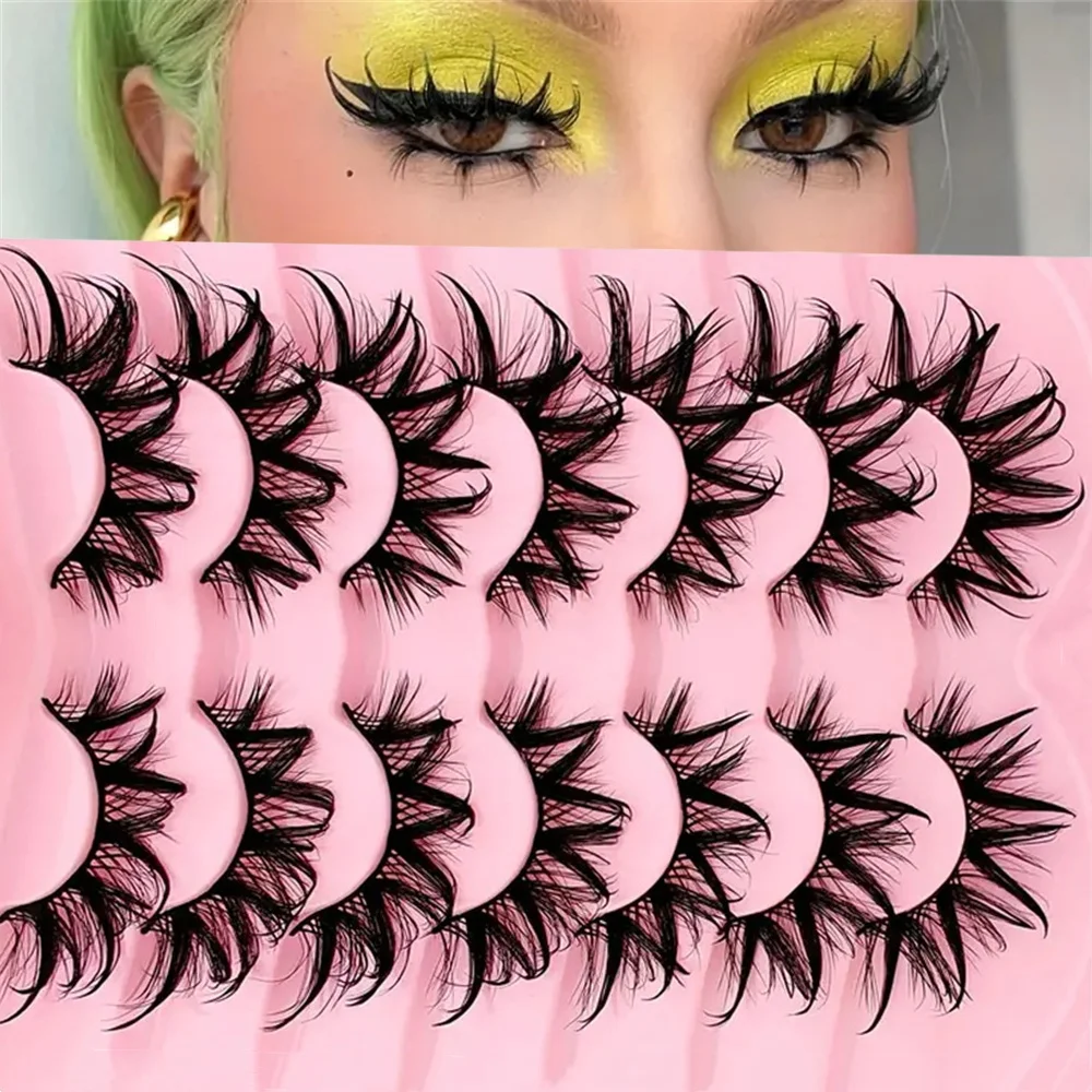 7 pares de pestañas Manga de aspecto húmedo de moda, volumen y rizo en el medio ambiente, maquillaje de ojos duradero para ocasiones especiales y glam diario