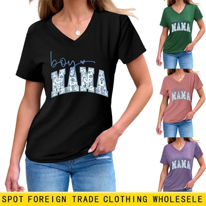 

Женская футболка с короткими рукавами в корейском стиле, свободный крой с V-образным вырезом, с принтом, новый летний стиль, универсальный топ.