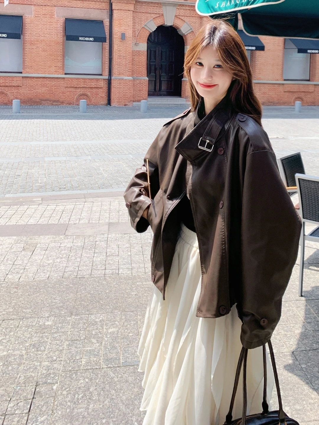 Cé Brown Workwear Protein Leather Jaet Women's ort Sle Spring Autumn High Faion Cool Biker Coat Zipper Closure Long...