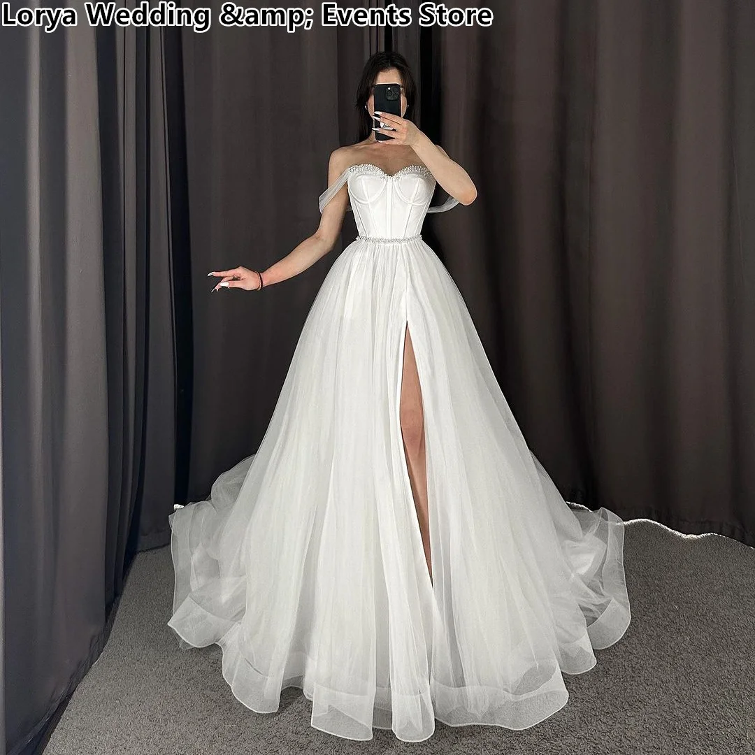 

Off the Shoulder Wedding Dresses Sleeveless Organza A Line Slit Bridal Wedding Gowns vestidos de novia vestidos novias boda