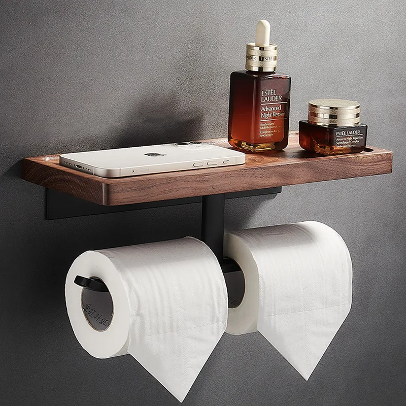 Natural Walnut Toilet Paper Holder Tissue Roll Hanger Wall Mounted Paper Towel Bar,Bathroom Hardware,Single/Double Paper Holder
