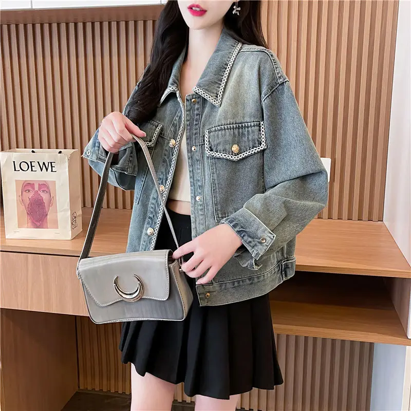 

Джинсовое пальто, уникальная весенне-летняя женская куртка, женская зимняя стеганая подкладка из овечьей шерсти с капюшоном, плюшевая, с четырьмя карманами, украшенная пуговицами