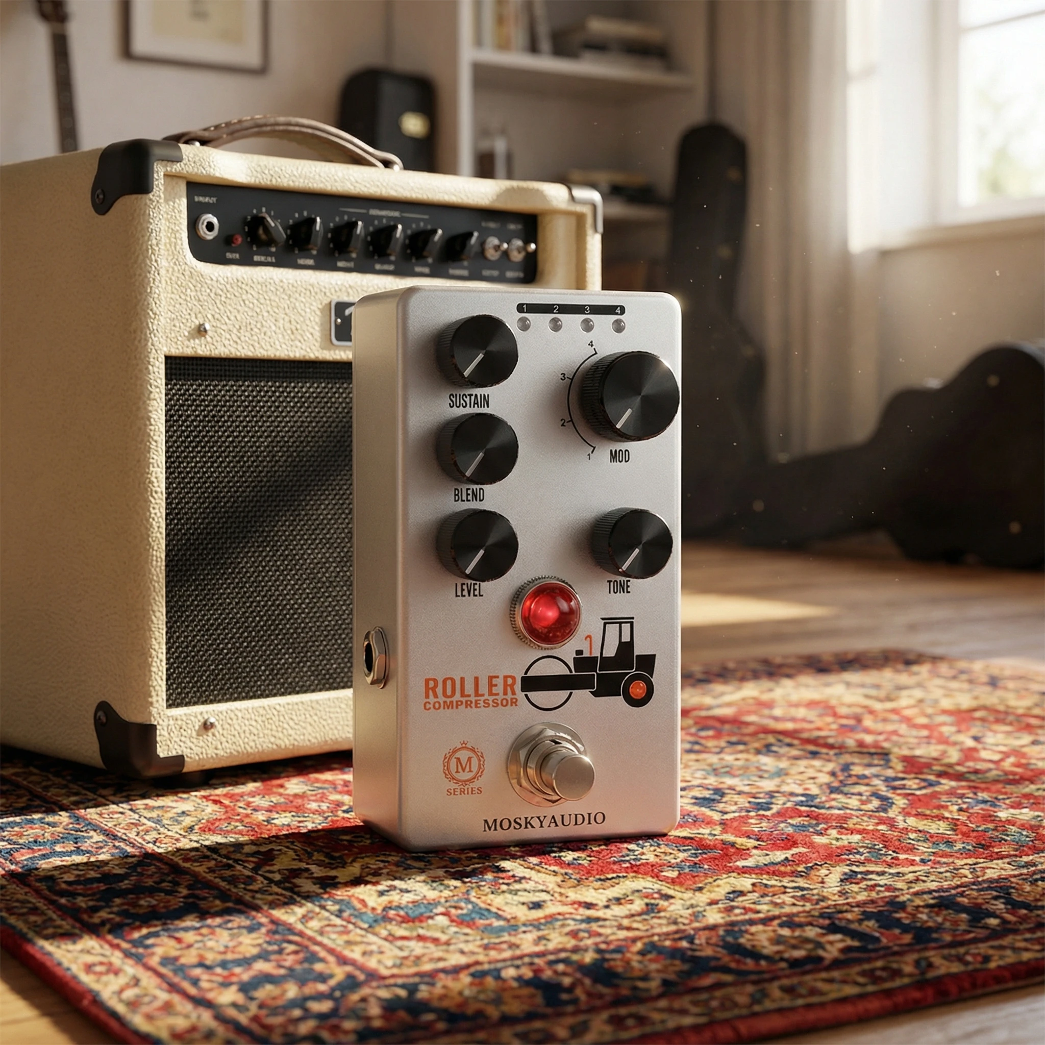 moskyaudio-roller-compressor-4-mode-guitar-effect-pedalfeatures-sustainblendleveltone-adjustment-switching-build