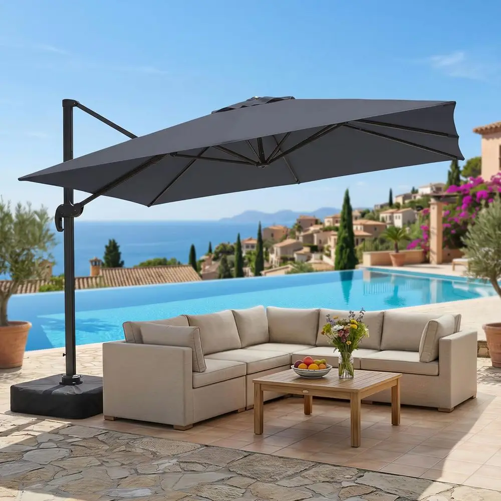 

9' X 12' Patio Umbrella with Base Included, Large Outdoor Cantilever Oset Patio Umbrellas Recular Umbrella with 360-degree Rotat