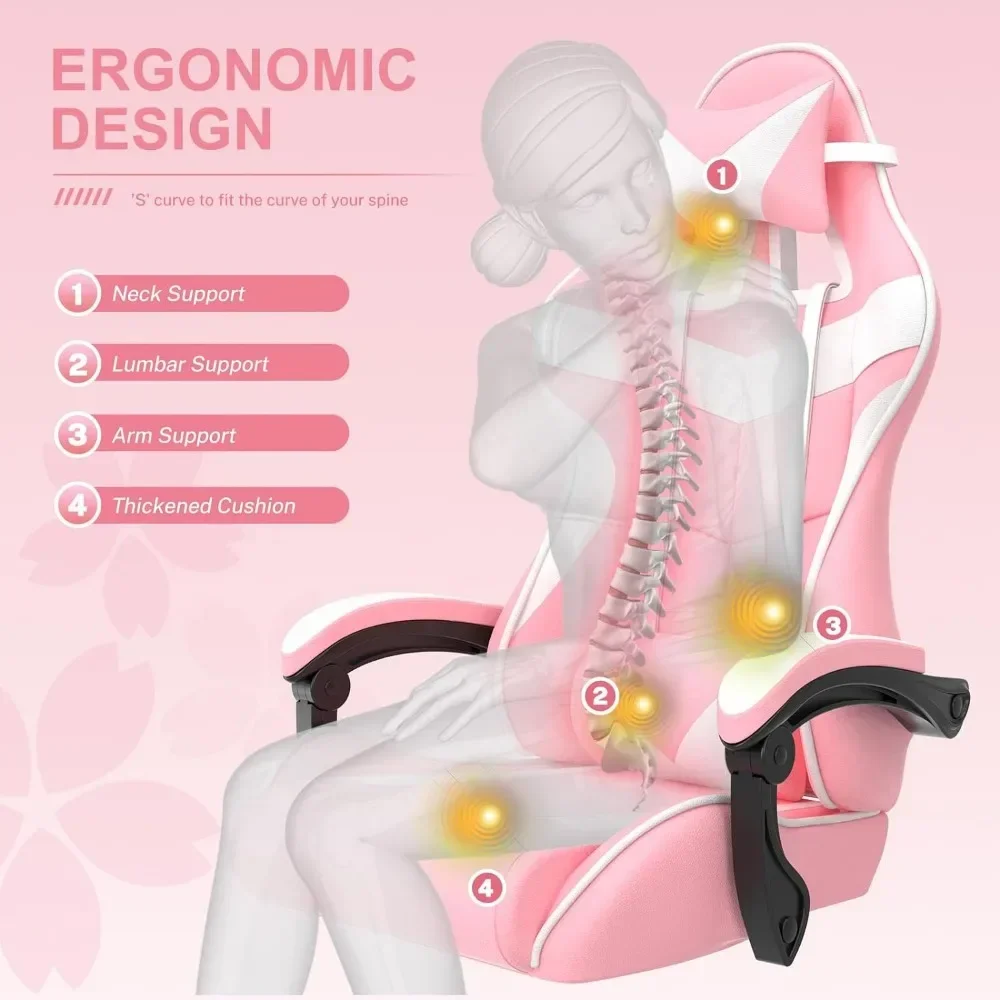Computer Armchair Girlfriend Computer Gaming Chair Pink Gaming Chair With Footrest Sister Wife and Love (Pink) Desk Gamer Office image 6